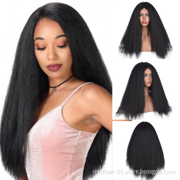 Afro Kinky Straight Bob Wigs Synthetic High Temperature Fiber Hair Light Yaki Straight Curl Medium Length Wigs For Women 20Inch